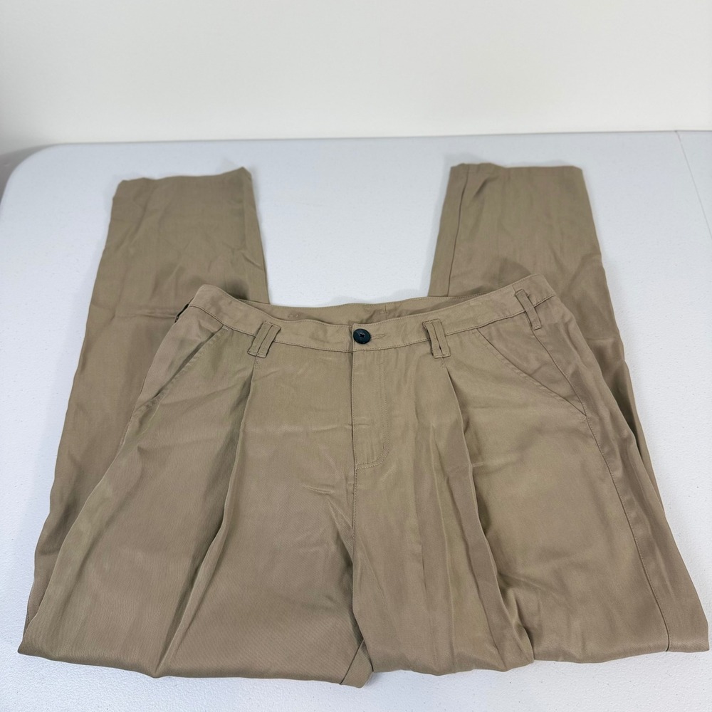 Sundance Tan Khaki Pleated Tencel Trousers Pants Womens Size 12 High Rise